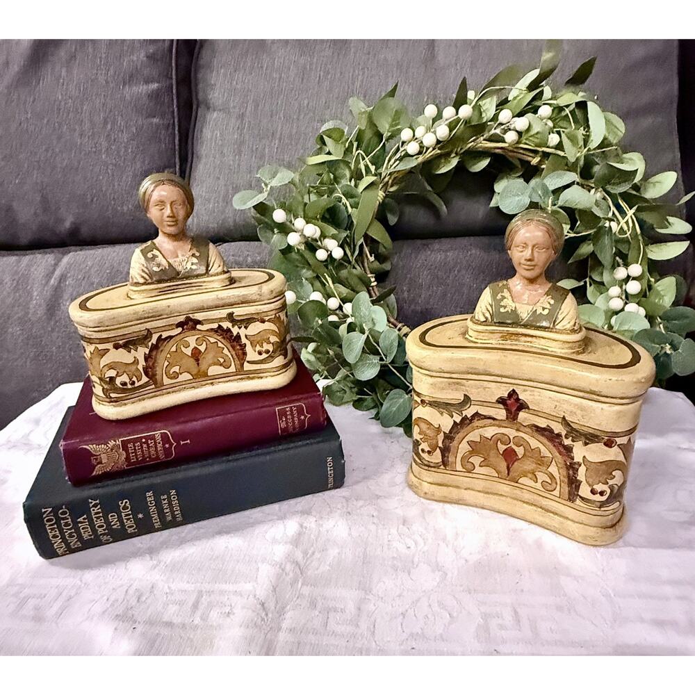 Vintage Set of Art Deco Figural Ceramic Vanity Dresser/Bedroom Storage Canisters